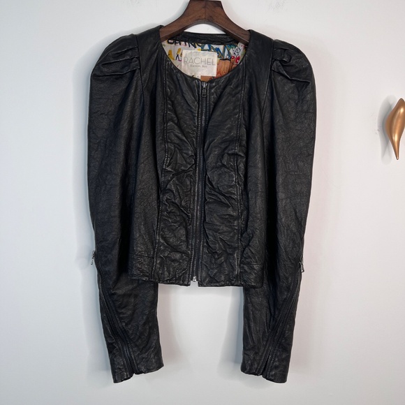 RACHEL by Rachel Roy,Size:M, Cropped Leather Jacket, Crinkled - Picture 4 of 14